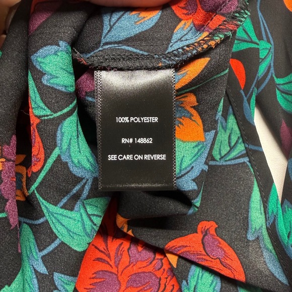 Torrid Floral Blouse Size 3 Boho Peasant Top Sheer Tie Neck Black - Picture 7 of 12